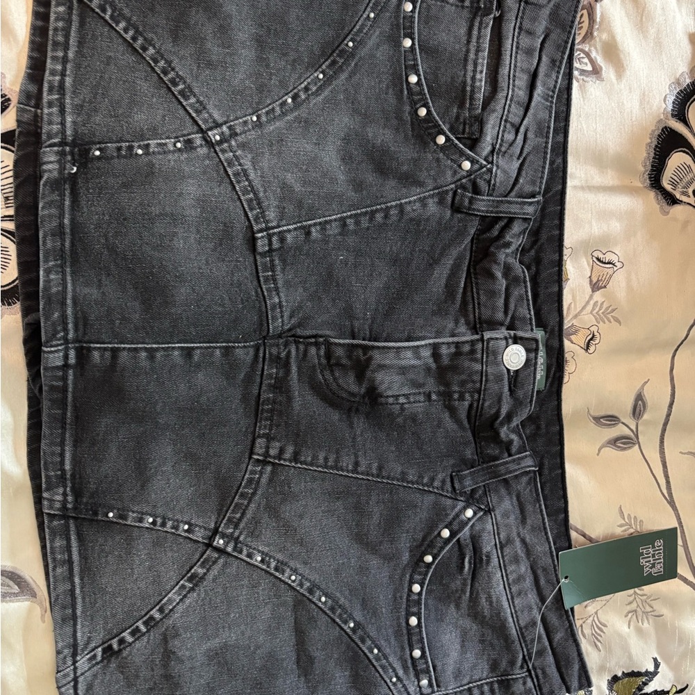 Wild Fable Black Denim Skirt with Stud Accents (New)